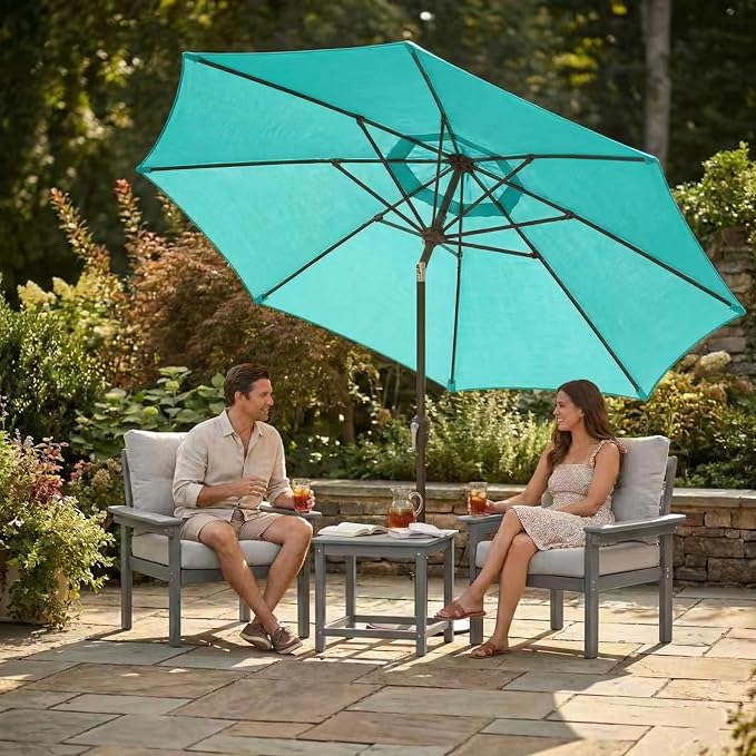 Kingdura 10FT Outdoor Patio Umbrella, Round Market Table Umbrella with Push‑Button Tilt and Crank Lift, 8 Sturdy Metal Ribs, UV50+ Protection Canopy for Backyard, Lawn, Deck, Poolside, Garden (Tiffany blue)