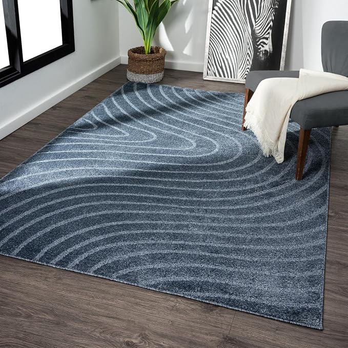 LUXE WEAVERS Modern Geometric Wave Blue 8x10 Area Rug