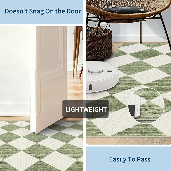 GarveeHome Checkered Entryway Rug 2x3 Sage Green Washable Front Door Rug | Diamond Indoor Entrance Plaid Carpet Non-Slip Low Pile Throw Rugs for Kitchen Floor, Powder Room, Entry, Bathroom, Kids Room