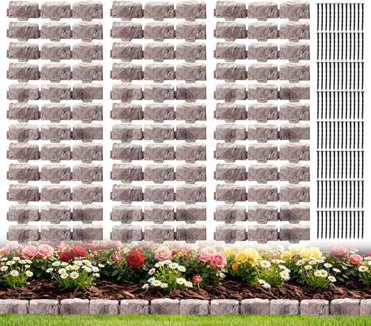Landscape Edging Faux Stone Edging Garden Edging Border,68FT x 2.75 in Tall Decorative Stone-Look Garden Border for Flower Bed Edging,Yard Edging,Lawn Trees and Gardens,with Anchoring Spikes,Brown