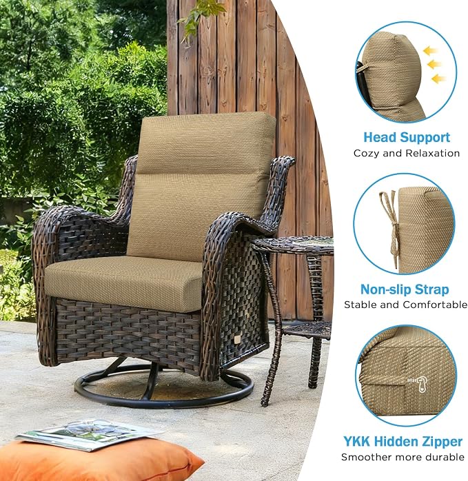 Outdoor Patio Chair Cushions 44x21x3.5 inch, Set of 2 Thicken Comfy Cushions for Rocker Non Slip Fade Shield Water Repellent High Back with Ties, Yellow Weave Pattern