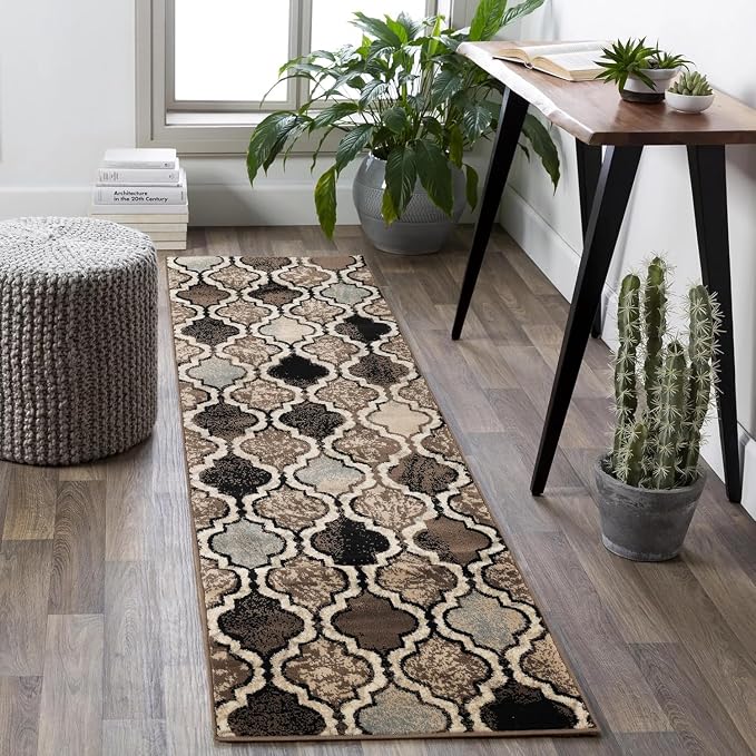 SUPERIOR Indoor Runner Rugs, Modern Area Rug, 2'7"x12', Ivory | Geometric Design Floor Décor, Easy Care High Traffic Areas Living Dining Room, Bedroom, Office, Entryway, Viking Collection