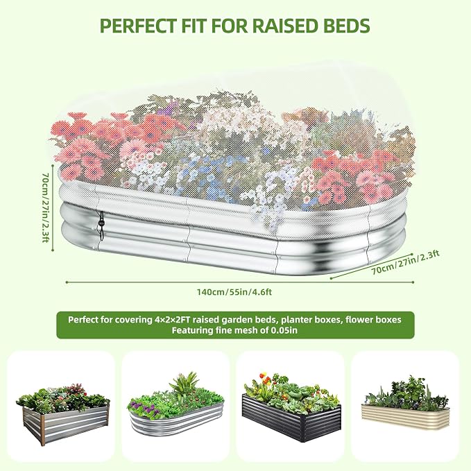 Garden Netting for Raised Beds, YTJ Raised Bed Bird Netting Pest Barrier Screen, UV -Resistant, Protect for Vegetables, Fruit & Flower Protection (2Pcs White, 4×2×1FT)