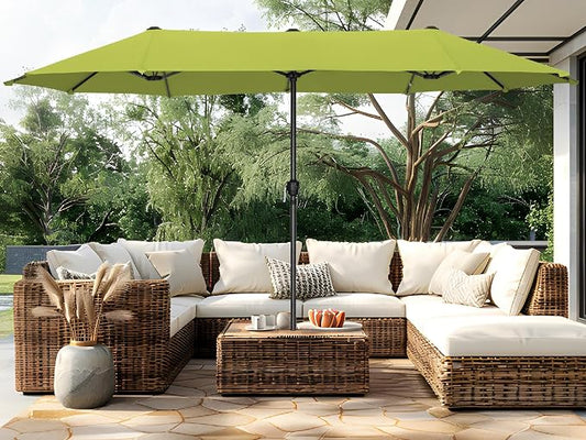 PHI VILLA 13ft Large Patio Umbrellas, Double-Sided Outdoor Market Rectangle Umbrella for Outside, Lime Green