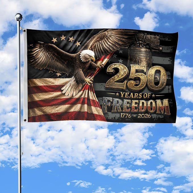 250 Anniversary Usa Flag With Brass Grommets, 250 Years Of Freedom Flag 3x5 Ft, 250th Anniversary Banner, 4th Of July Decorations Outdoor, Front & Back Printed, American Flags With Eagle 1