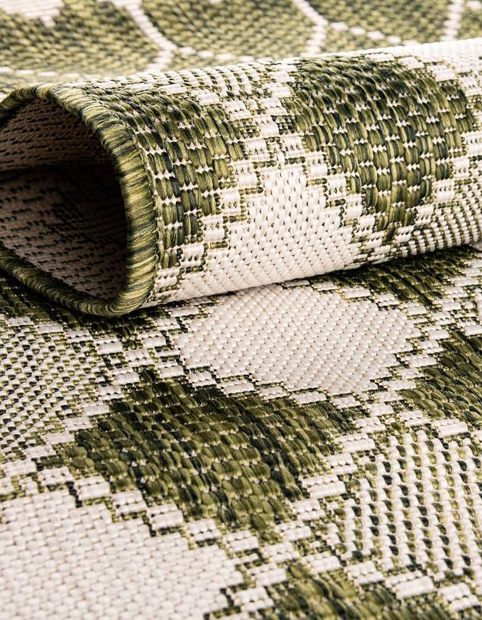 Unique Loom Outdoor Trellis Collection Area Rug - Traliccio (3' Round, Green/ Ivory)