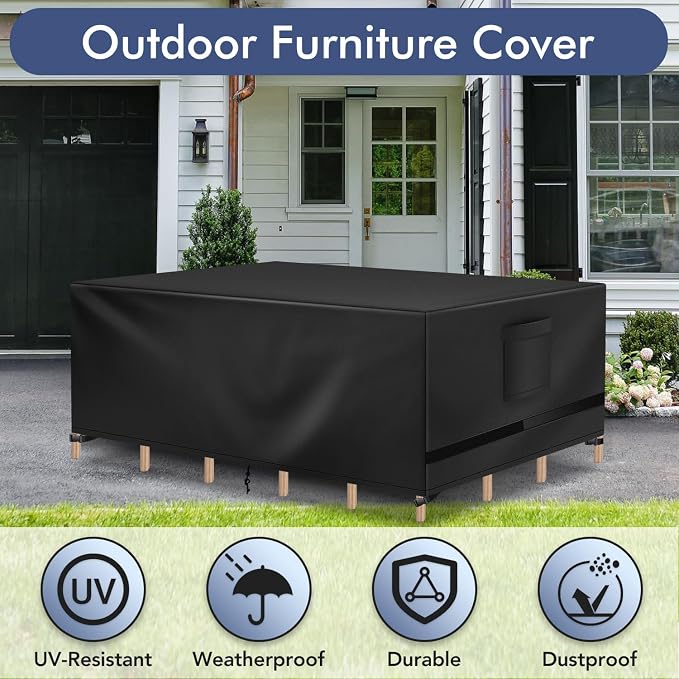 Richwon Patio Furniture Covers - Waterproof Rectangle, Heavy Duty for Outdoor Sectional Set 74"L x 47"W x 28"H, Black