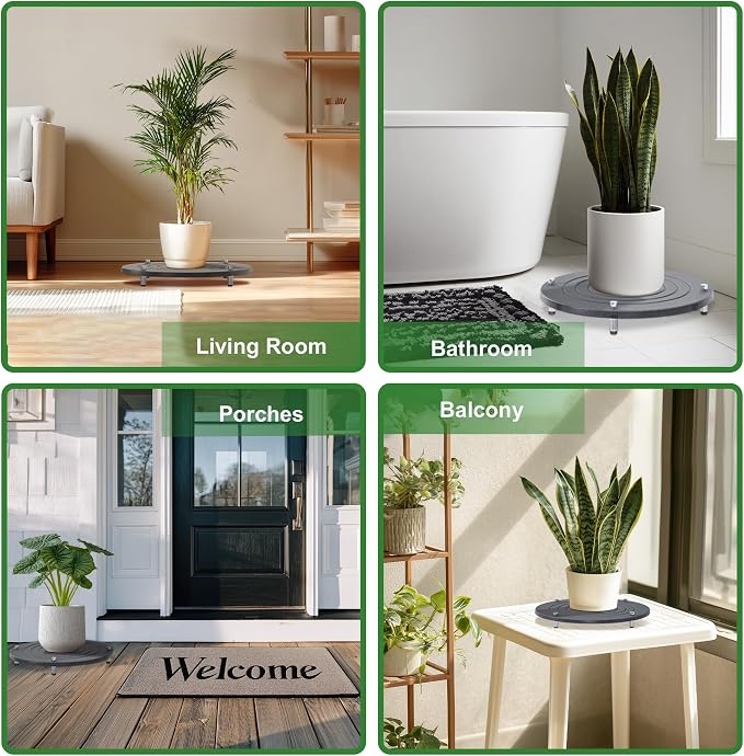 2Pcs 16 Inch Plant Saucers for Indoors, Instant Dry Diatomaceous Earth Plant Saucer, Plant Trays for Pots with Stainless Steel Feet, Plant Water Catcher Tray, Gray