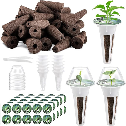Tigvio 125 Piece Hydroponic Pods Kit: Grow Anything with 50 Grow Sponges, 12 Baskets, 12 Domes, 50 Labels, 1 Tweezer - Compatible with All Hydroponics Brands