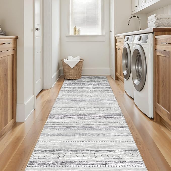 Tortania Area Rug 2x6 Runner Rugs - Washable Soft Neutral Boho Moroccan Farmhouse Rug Indoor Floor Carpet for Living Room Bedroom Kitchen Entryway Under Dining Table Home Office Decor - Grey