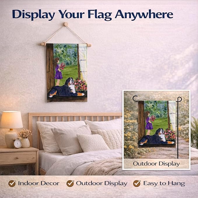 Caroline's Treasures SS8535GF Little Girl with her Bernese Mountain Dog Garden Flag Mailbox Flag Decorative Yard Flag Banner Outside Patio Artwork Yard Flower Beds, Garden Size, Multicolor