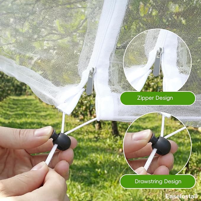 8'x10' Large Fruit Tree Netting for Squirrels and Birds with Drawstring, Insect Bird Netting Pest Barrier for Garden Protection (White, 2pc)