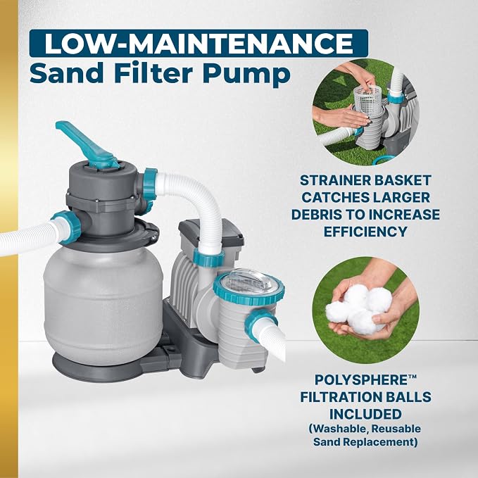 Bestway Hydrium 18' x 52" Steel Side Wall Above Ground Pool with Pump | Semi-Permanent All-Season Pool, Galvanized Steel Frame - Sand Filter Pump, Ladder, and Polysphere Filtration Balls Included