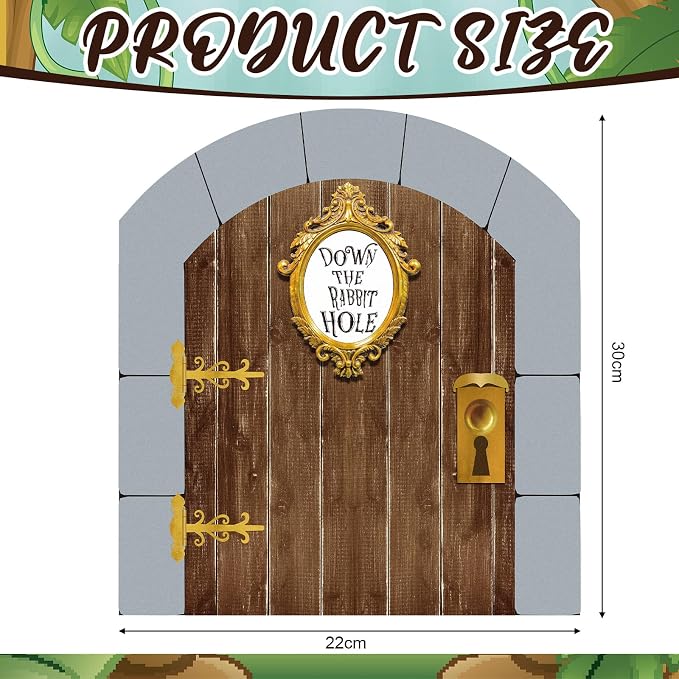 Preboun Wonderland Tea Party Decor Outdoor Down The Rabbit Hole Garden Decor Yard Sign Vintage Gold Oval Tea Party Decoration for Wonderland Birthday Baby Shower Lawn Garden(Door)