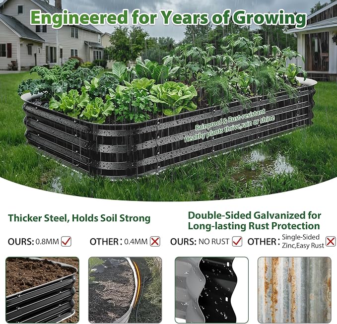 Square Galvanized Raised Garden Bed 4x4ft – Easy Home Gardening Planter Box for Vegetables & Flowers,Herbs – 12" Heavy Duty Outdoor Gardening Bed with Easy Assembly (Black)