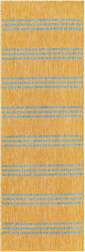 Unique Loom Outdoor Collection Area Rug - Anguilla (2' x 6' 1" Runner, Yellow and Aqua/ Light Blue)