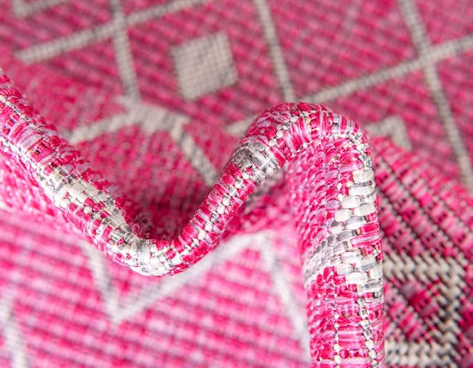 Unique Loom Outdoor Trellis Collection Area Rug - Tribal Trellis (9' x 12' Rectangle, Fuschia/ Gray)