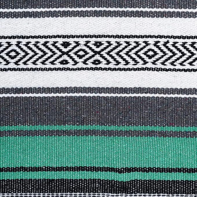 Airooglee 77" L x 46.4" W Large Mexican Blanket - Perfect as Camping Blanket, Yoga Outdoor Beach Serape Picnic Woven Blanket, Boho Home Décor - Green