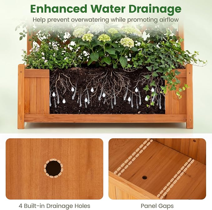 Giantex 2 Pcs Raised Garden Bed with Trellis, 71" Wooden Elevated Planter Box, High Trellis for Plant Flower Climbing Pot Hanging, Indoor & Outdoor Planter Box for Yard, Garden, Balcony