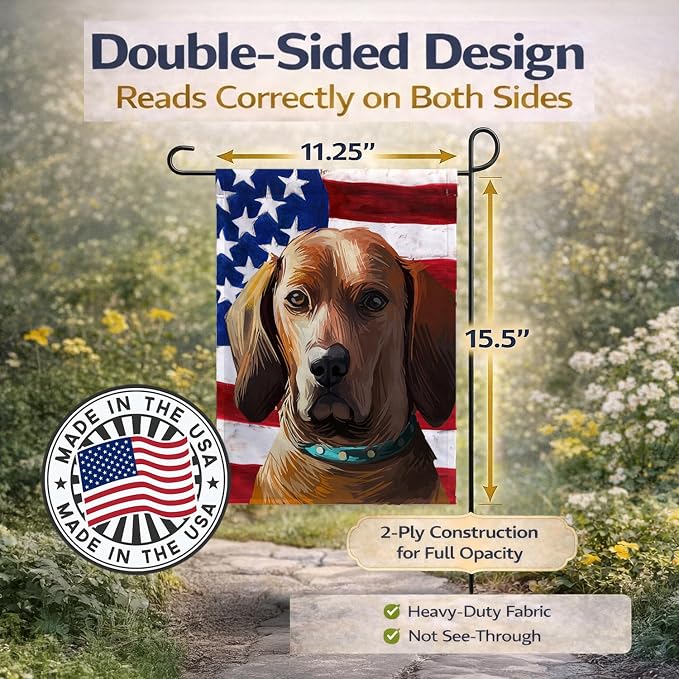 Caroline's Treasures CK6675GF Redbone Coonhound Dog American Flag Garden Flag Mailbox Flag Decorative Yard Flag Banner Outside Patio Artwork Yard Flower Beds, Garden Size, Multicolor