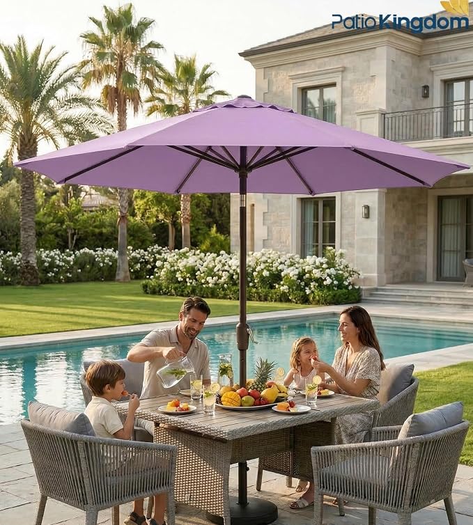 PatioKingdom 9FT Patio Outdoor Umbrella-UPF 50+ Sun Shade with Wind Vent, Push-Button Tilt & Smooth Crank Lift, Rust-Resistant Fiberglass Frame for Garden, Backyard,Yard (Taro Purple)