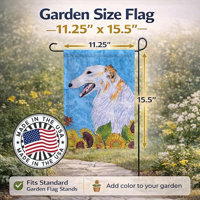 Caroline's Treasures SS4244GF Borzoi in Summer Flowers Garden Flag Mailbox Flag Decorative Yard Flag Banner Outside Patio Artwork Yard Flower Beds, Garden Size, Multicolor