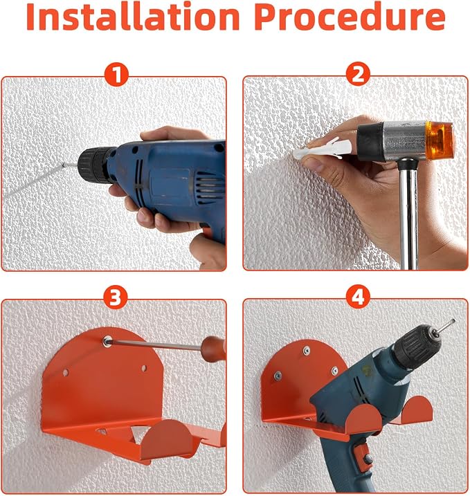 Wall Mount Trimmer Rack 4-Pack, Heavy Duty Weed Eater Hanger for Garage Wall, Garden Power Tool Holder Organizer Hooks for Grass Trimmer, Hedge Trimmer (Orange)