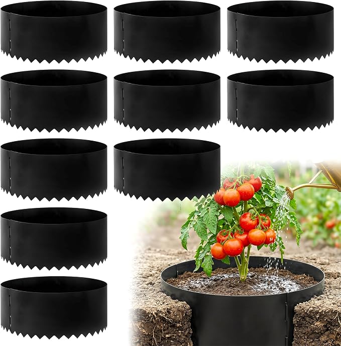 Hi Sasara 10 PCS Adjustable Plant Rings, 7 inch/10 inch Diameter Planting Grow Rings for Outdoor Plants, Black Garden Ring for Vegetables,Flowers Plant Deep Watering