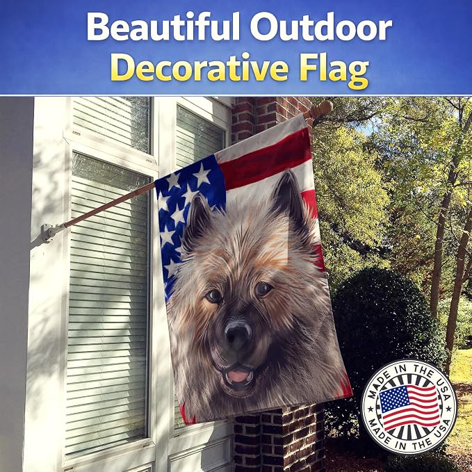 Caroline's Treasures CK6588CHF Keeshond American Flag House Flag Large Porch Sleeve Pole Decorative Outside Yard Banner Artwork Wall Hanging, Polyester, House Size, Multicolor