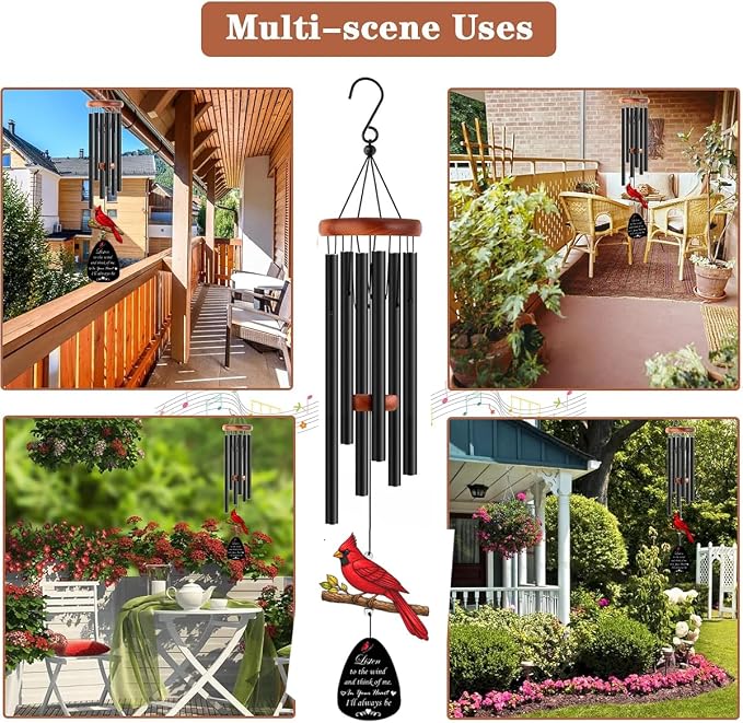 Sympathy Wind Chimes for Loss of Loved One, 37" Memorial Cardinal Wind Chimes for Outside, Bereavement Gift for Loss of Mother Father Husband Condolence Remembrance Garden Decor