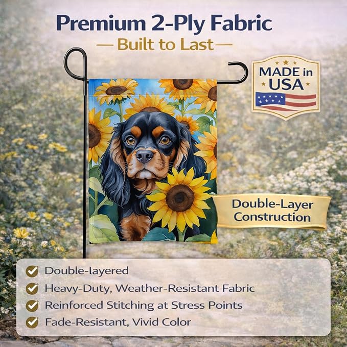 Caroline's Treasures DAC6048GF Cavalier Spaniel in Sunflowers Garden Flag Mailbox Flag Decorative Yard Flag Banner Outside Patio Artwork Yard Flower Beds, Garden Size, Multicolor