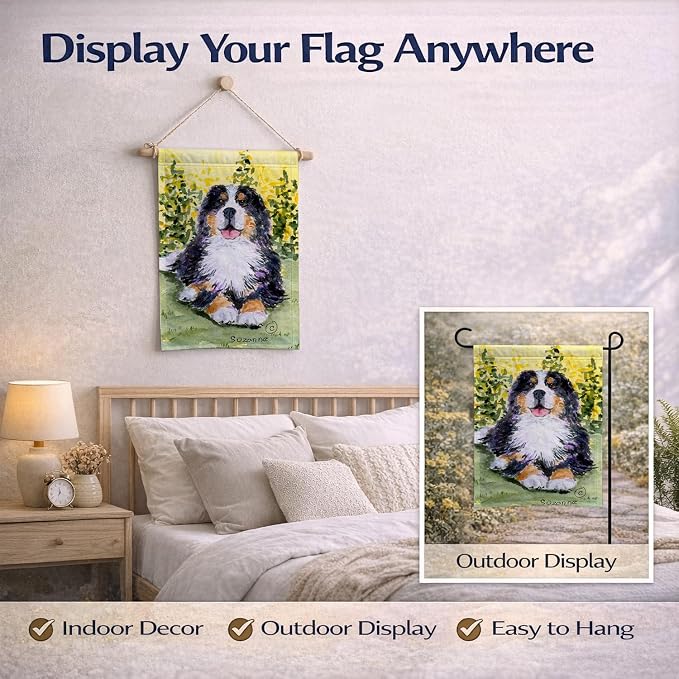 Caroline's Treasures SS8708GF Bernese Mountain Dog Garden Flag Mailbox Flag Decorative Yard Flag Banner Outside Patio Artwork Yard Flower Beds, Garden Size, Multicolor
