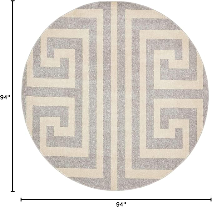 Unique Loom Athens Collection Classic Geometric Modern Border Design Area Rug (8' 0 x 8' 0 Round, Gray/ Beige)