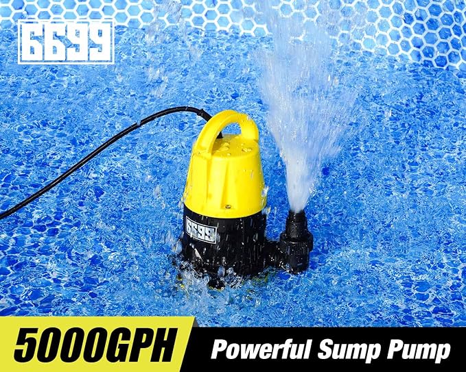 Submersible Sump Pump 2500GPH High Flow with 25FT x 1-1/2” Discharge Hose Drain Water Pump Kit 1/2HP Portable Utility Pump Easy to Use for Flooded Basement Rain Barrel