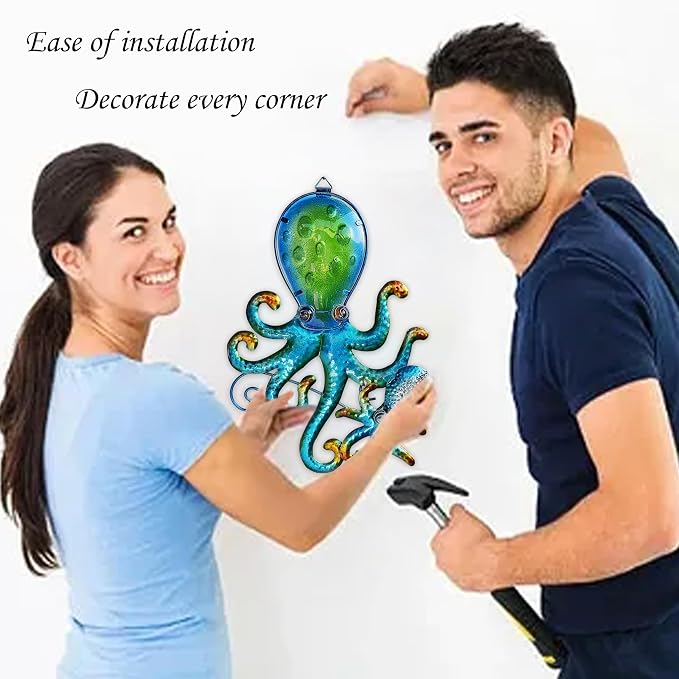 JOYBEE HOME&GARDEN Octopus Wall art Decor-Outdoor Indoor Coastal Hanging Art-Ocean Theme Decor for Patio Backyard Yard Fence pool Bathroom Living room-Costal Decorations(BLUE)