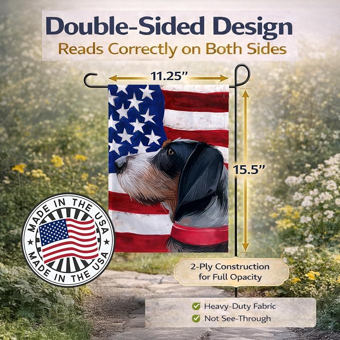 Caroline's Treasures CK6551GF Griffon Bleu de Gascogne American Flag Garden Flag Mailbox Flag Decorative Yard Flag Banner Outside Patio Artwork Yard Flower Beds, Garden Size, Multicolor