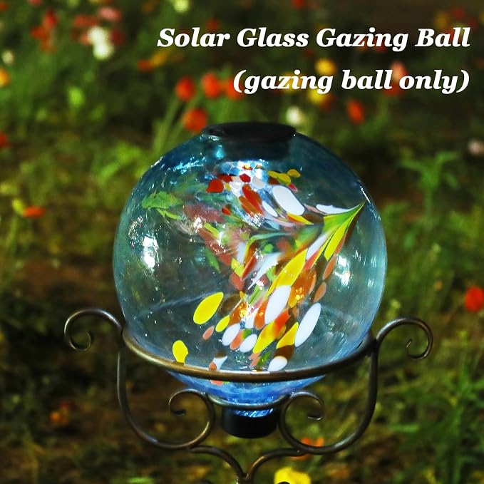 Solar Gazing Ball, 10" Glass Reflective Garden Globe for Outdoor Lawn Decor | Gazing Ball, Glass Solar Orb Gazing Ball Ornament for Garden Yard Home Table Outdoor Decoration, Blue