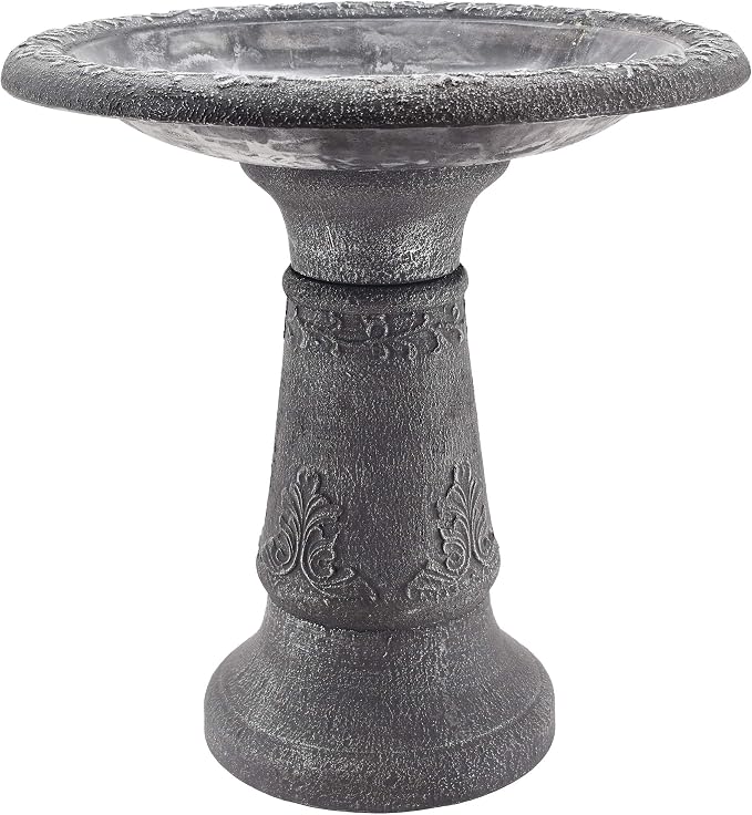 Arcadia Garden Products BB05 Fiberclay Bird Bath Outdoor Garden Decor, Antique Vintage Weather Resistant Water Bowl for Backyard and Patio and, 20-inch Tall, Black