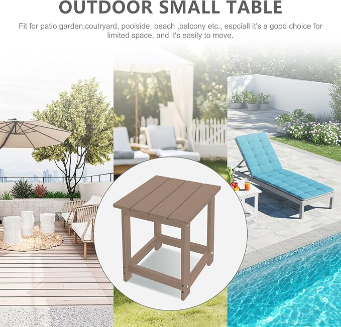 LZRS Patio Side Table, Heavy Duty HDPE Outdoor End Table with Wood Texture, Weatherproof Composite Table for Adirondack Chairs, Deck, Pool, Indoor/Outdoor, No Peeling or Cracking(Weathered Wood)