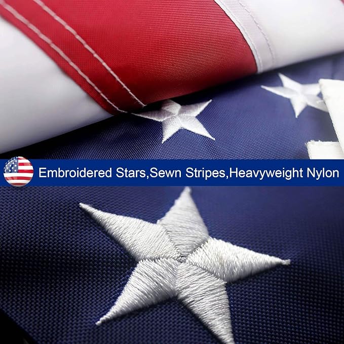 4X6 FT American Flag for Outside, 210D Polyester US Flag with Embroidered Stars Sewn Stripes, Fade UV Weather Resistant Double Sided for Garden High Winds Areas