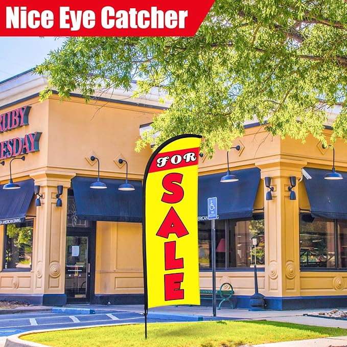 Buryeah 7 x 5.4ft Sale Feather Flag Large Sale Sign Flag Sign with Pole Kit Huge Banner Flag with Rope for Retail Store Outside Garden Business Advertising(Yellow)