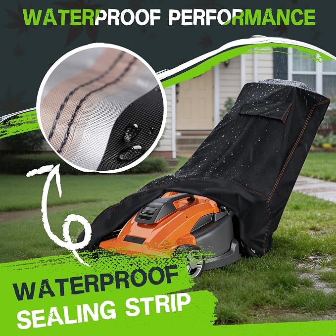 Patio Lawn Mower Covers,Anti-UV Protector Lawnmower Storage Cover with Air Vents and Elastic Straps,Outdoor Weatherproof Push Lawn Mower Cover-Black（Push-74"L x 26"W x 40"H）