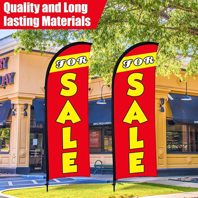 Buryeah 2 Sets Sale Feather Flag,11 x 7.9 FT Flag for Sale Sign Banner, Huge Sale Banner with Flagpole Ground Stake Portable Bag, Large Sale Signs for Outdoor Indoor Business Advertising(Red)