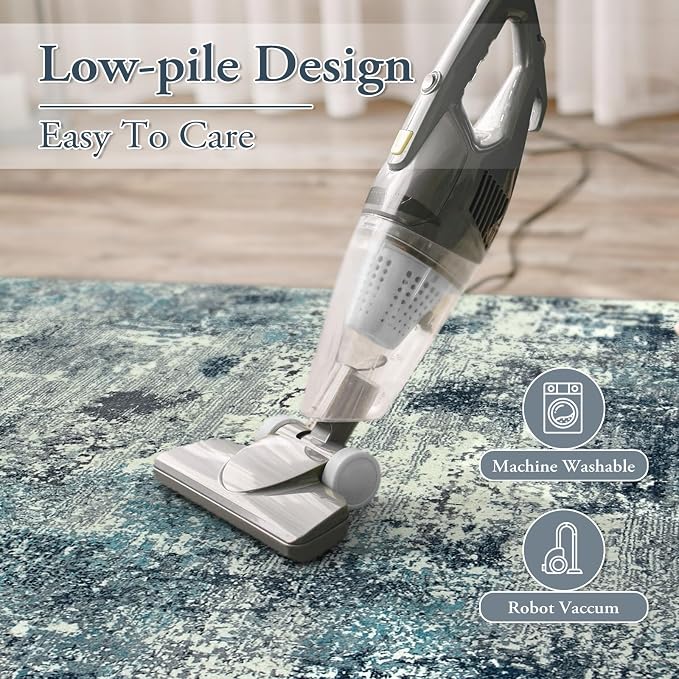 Lahome Abstract 8x10 Area Rugs,Washable Blue Grey Living Room Rug Non-Slip,Low-Pile Soft Modern Bedroom Floor Carpet Indoor for Dining Room Kids Playroom (Teal/Blue)