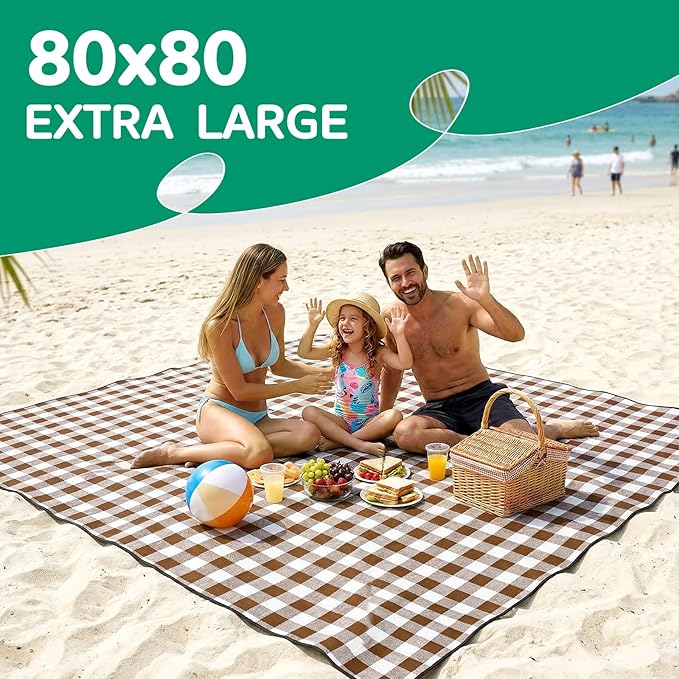Waterproof Beach Blanket Picnic Outdoor Camping Mat Rug Oversized Extra Large Foldable Sandproof Sand Free Resistant Big XL Giant Towel Hawaii Honeymoon Essentials Women Summer Must Have Vacation Gift