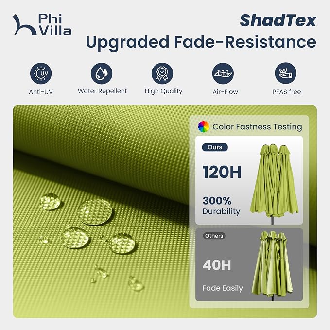 PHI VILLA 13ft Large Patio Umbrellas, Double-Sided Outdoor Market Rectangle Umbrella for Outside, Lime Green