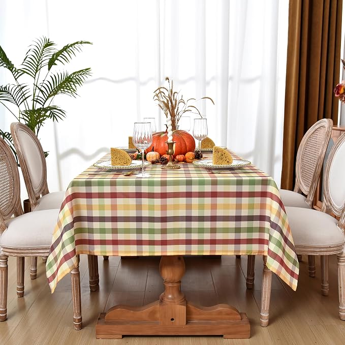 Waterproof Gingham Festive Tablecloth Fabric - Oblong 52x70 Inch Classic Buffalo Tartan Holiday Table Cloth for Outdoor Use - Christmas Tabletop Cover Perfect for Dinner, BBQs, and Parties