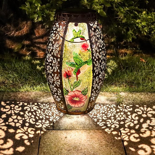 Larekook Hummingbird Solar Lantern Outdoor Waterproof,13" Large Metal Hanging Lantern Decorative,Hummingbird Solar Lights for Yard Lawn Porch Patio Garden Decor,Birthday Gifts for Women Mom