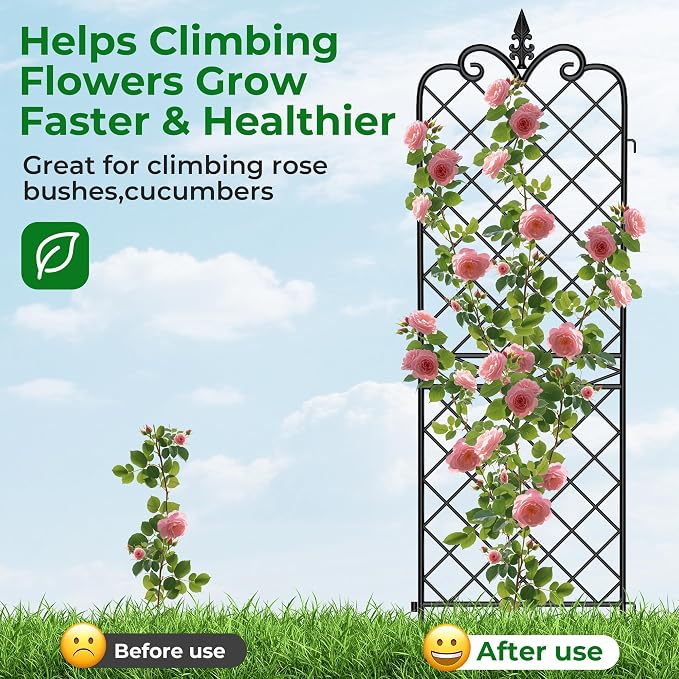 Amagabeli Garden Home 4 Pack Trellis for Climbing Plants Outdoor 72”x21” Heavy Duty Rustproof Wall Metal Decoration Large Trellis for Potted Plants Support Trellis for Roses Vegetable Black