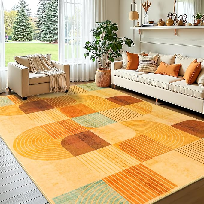6x9 Area Rugs for Living Room Rug Washable, Non-Slip Modern Rug | Stain Resistant, Soft Carpet Indoor Floor Carpets for Entryway Bedroom Dining Room Kitchen and Home Office, Burnt Orange